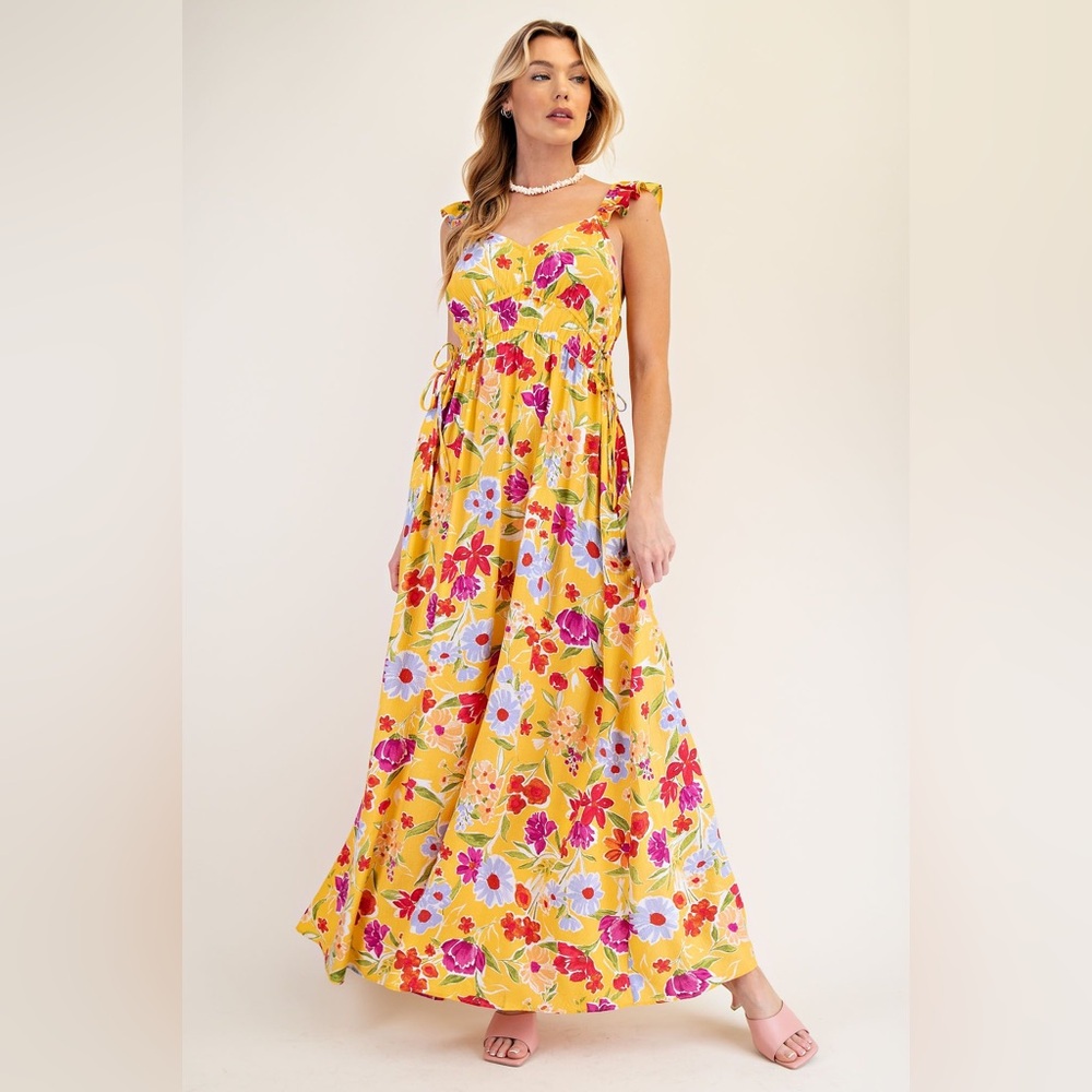 EASEL PRINTED PEACH BLOSSOM MAXI DRESS NWT
